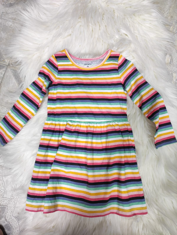 Carter's Colored Striped Dress For Kids, 3T - Hatolna Shop