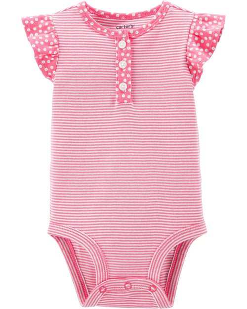 Carter's Striped Flutter Sleeve Bodysuit For Baby, 24M - Hatolna Shop