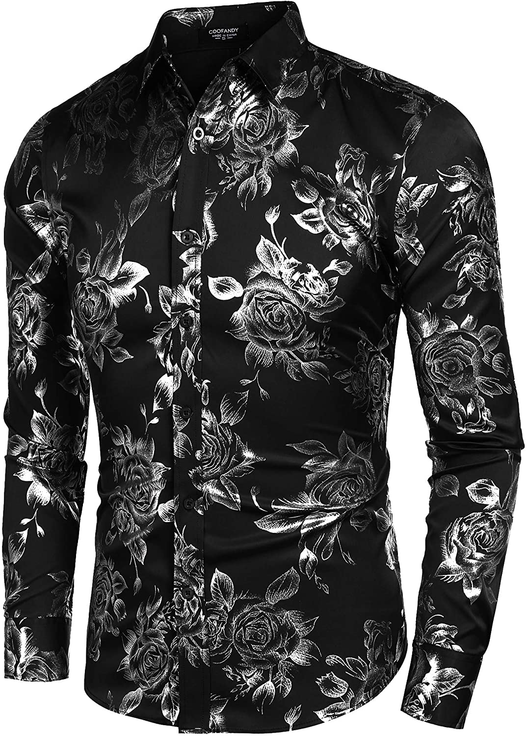Coofandy Stylish Flower Print Shirt Shiny Button Down Shirt For Men, XXL - Hatolna Shop