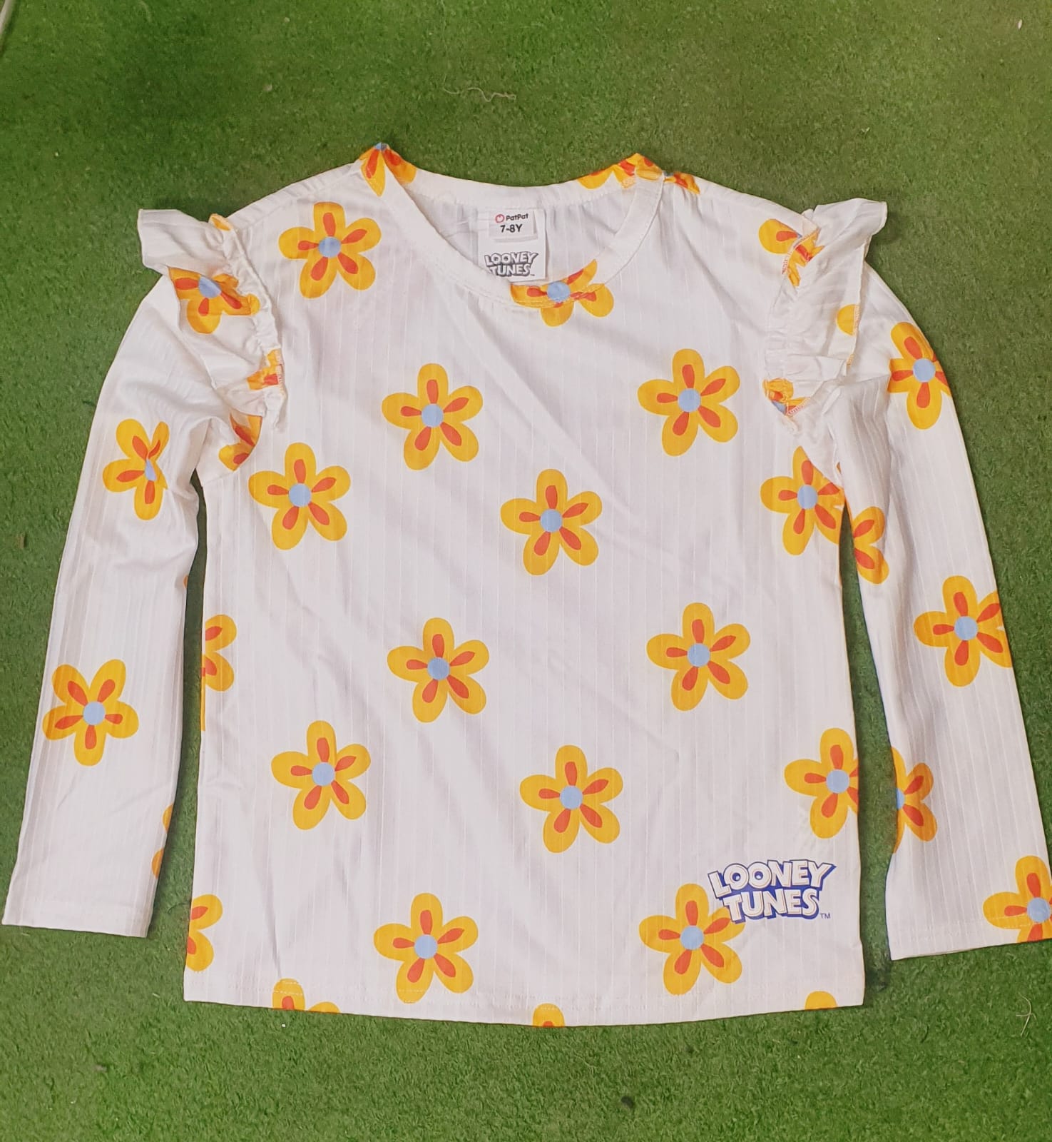 Pat Pat Girls Ruffle Trim Long Sleeves Floral T-shirt, 7-8T +