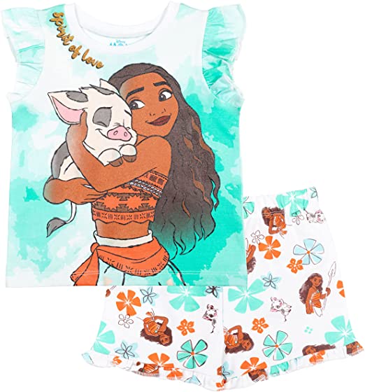 Disney Princess Girls T-Shirt French Terry Shorts Set: Moana, 5T - Hatolna Shop