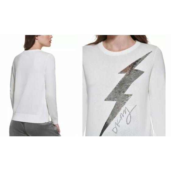 DKNY Embellished Lightning Bolt Sweater, L - Hatolna Shop