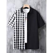 Shein Extended Sizes Men Gingham Print Button Up Shirt Without Tee, 3XL*\