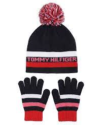 Tommy Big Girls Double Stripe Beanie and Magic Glove, 2 Piece Set  +