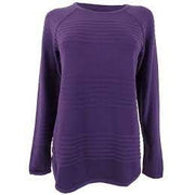 Karen Scott Women's Cotton Textured-Stripe Raglan-Sleeve Sweater, M +