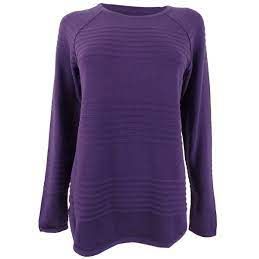 Karen Scott Women's Cotton Textured-Stripe Raglan-Sleeve Sweater, M +