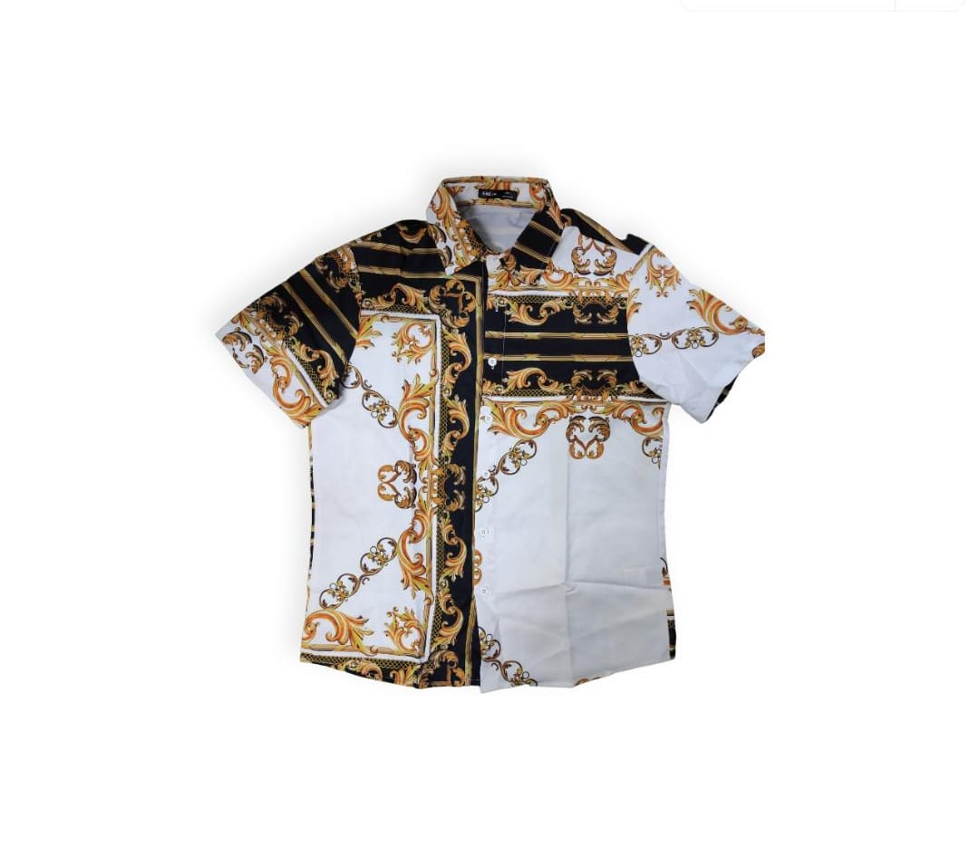 Shein Men Random Baroque And Scarf Print Button Up Shirt Without Tee, S+