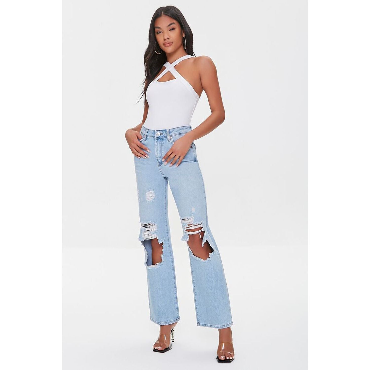 Forever 21 Crisscross-Strap Bodysuit for Women, L - Hatolna Shop