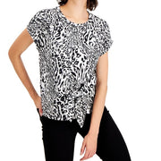 INC Women's T-Shirt White Medium M Knit Snow Leopard Print Tie Front, XS +