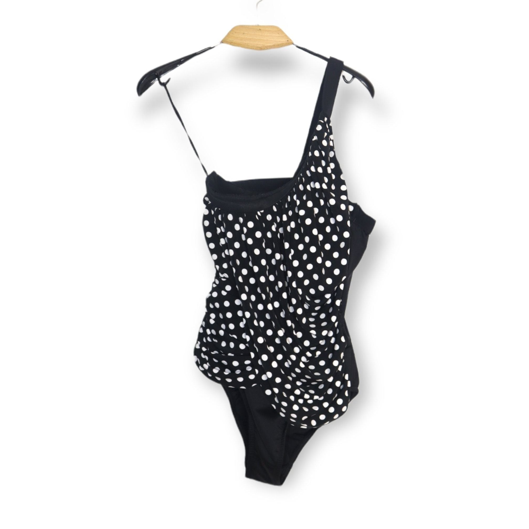 Magicsuit Spotify Diana One Shoulder One Piece Black White Polka Dot Drape - Hatolna Shop