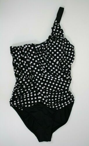 Magicsuit Spotify Diana One Shoulder One Piece Black White Polka Dot Drape - Hatolna Shop