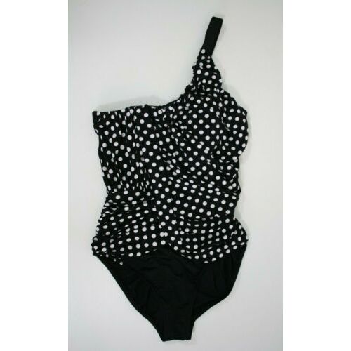 Magicsuit Spotify Diana One Shoulder One Piece Black White Polka Dot Drape - Hatolna Shop