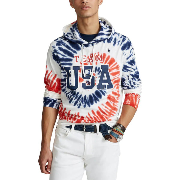 Polo Ralph Red Team USA Summer Olympics Tie-Dye Hoodie - Hatolna Shop