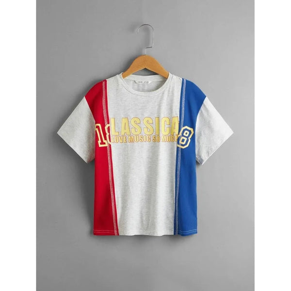 SHEIN Boys Letter Graphic Color block Tee For Kids, 13-14T - Hatolna Shop