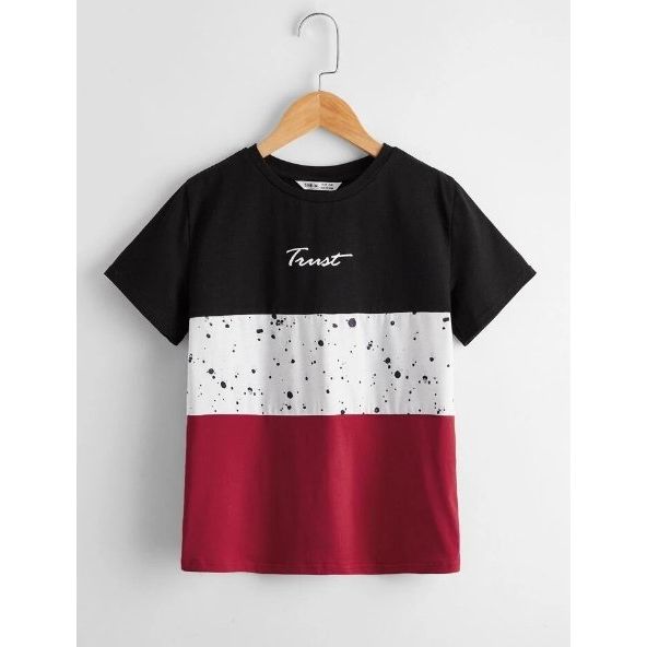Shein Boys Letter Graphic Colorblock Tee, 7T - Hatolna Shop