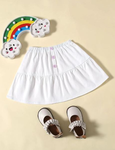 SHEIN Button Front Ruffle Hem Skirt For Kids, 2T - Hatolna Shop