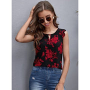 Shein Floral Keyhole Neck Scallop Trim Top, L - Hatolna Shop