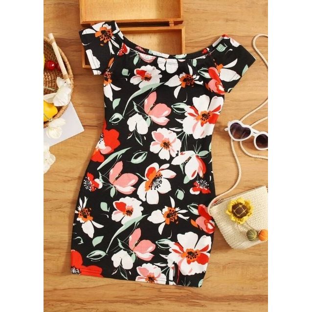 Shein Girls Floral Print Raglan Sleeve Dress, S - Hatolna Shop