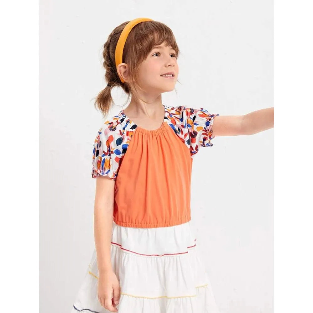 SHEIN Leaf Print Elastic Hem Blouse, 2T - Hatolna Shop