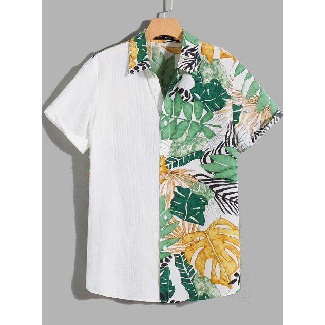 Shein Men Colorblock Tropical Print Shirt, XXL - Hatolna Shop
