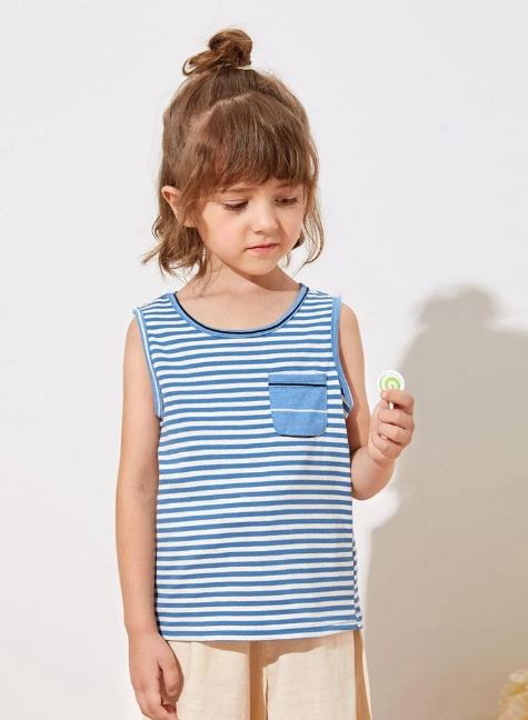 SHEIN Striped Pocket Detail Tank Top For Kids, 2T - Hatolna Shop