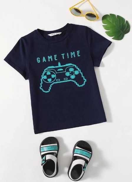 Shein Toddler Boys Letter & Game Console Print Tee, 5T - Hatolna Shop