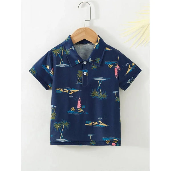Shein Toddler Boys Palm Tree Print Polo Shirt, 4-5T - Hatolna Shop