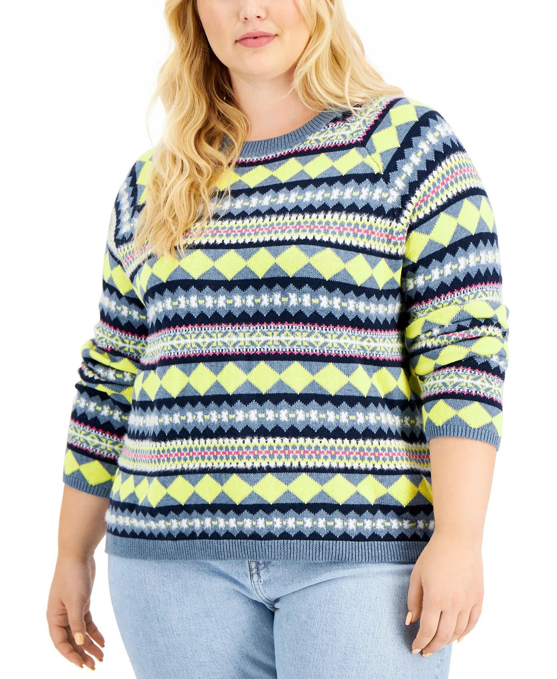 Style & Co Argyle Crewneck Sweater For Women, L - Hatolna Shop