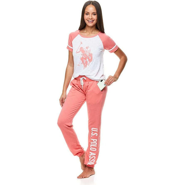 U.S Polo 2pcs Pajamas For Women, M (Peach) - Hatolna Shop