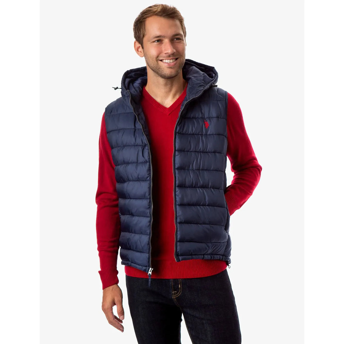 U.S. Polo Puffer Vest with Hood For Men, XL - Hatolna Shop