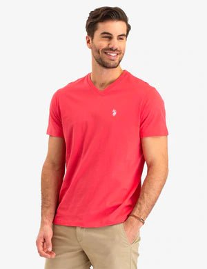 U.S Polo Solid V-Neck T-shirt for Men, L - Hatolna Shop
